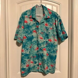 Men's Hawaiian Shirt Short Sleeve Flamingo Tropical Button Down Shirt Size L